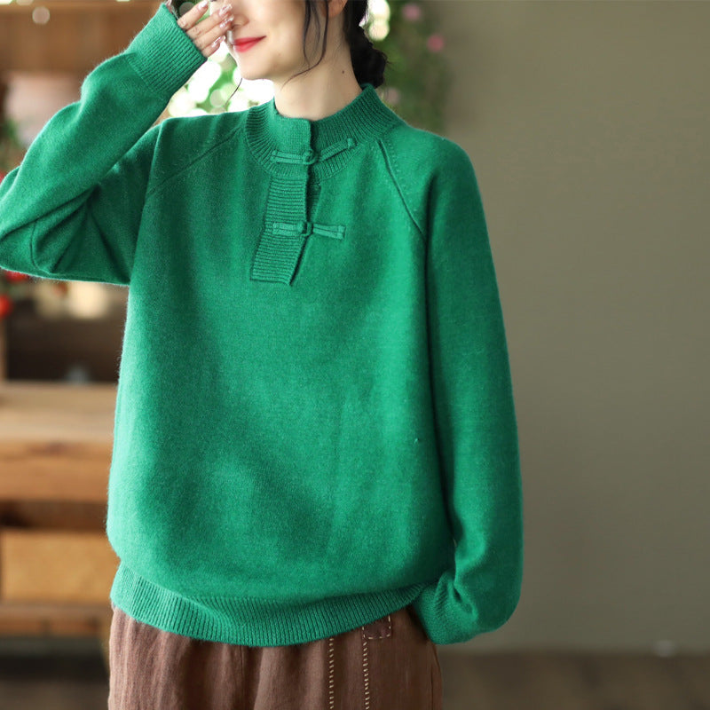 Retro Buckle Knit Loose Sweater