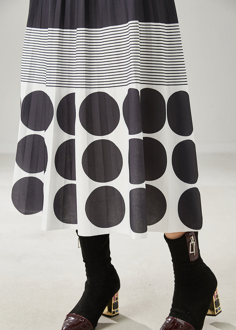 Black Print Cotton a Line Skirts Spring