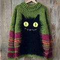 Vintage Halloween Black Cat Art Crew Neck Cozy Knit Sweater artswardrobe