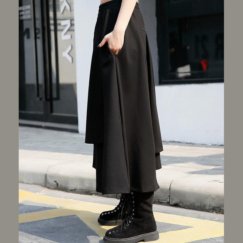 Baggy Black Cotton Shift Skirt Holiday Skirt Elastic Waist Baggy New Asymmetrical Design Autumn Skirt