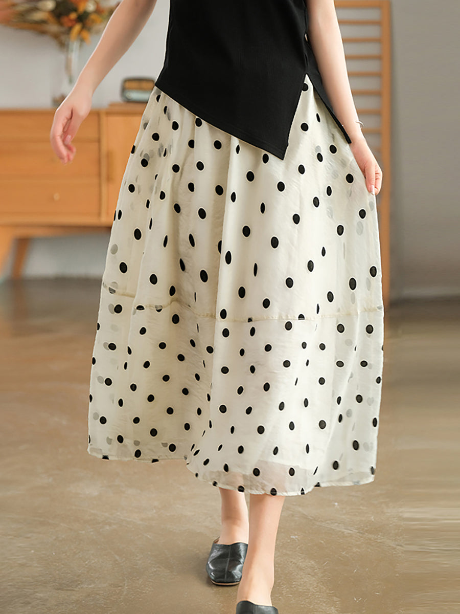 Dot Double Layers Elastic Waist Skirt