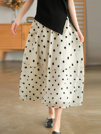 Dot Double Layers Elastic Waist Skirt