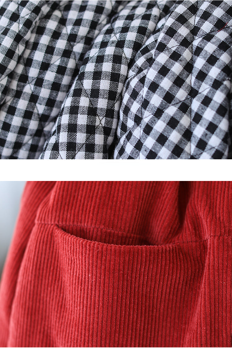 Stand Collar Corduroy Buckle Stripe Thermal Jacket