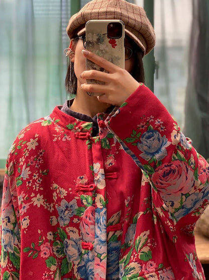 Oversize Pockets Print Cotton Coat