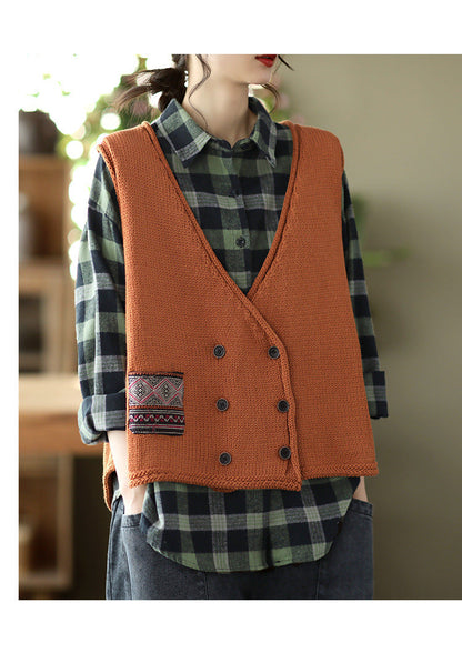 Knit Loose Double-breasted Patch Vest