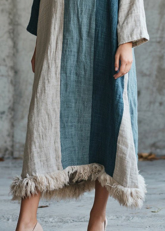 Mixed Color Oversized Patchwork Faux Fur Maxi Dress Fall