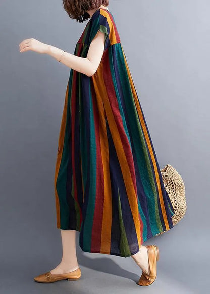 Unique Rainbow Clothes O Neck Large Hem Love Summer Dresses