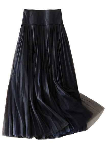 Blue Zip Up Patchwork Tulle Skirt Spring