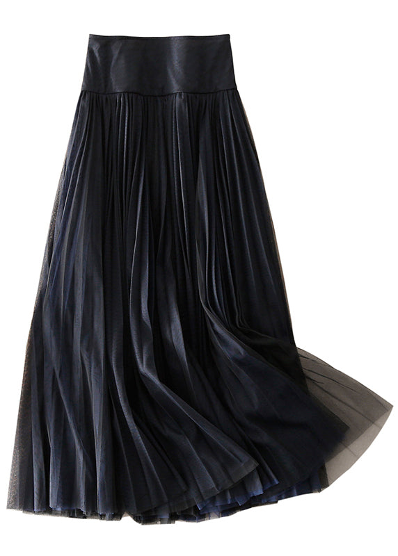 Blue Zip Up Patchwork Tulle Skirt Spring