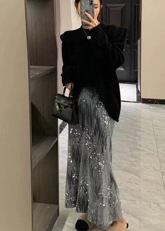 Grey Sequins Slim Fit Beach Skirt Summer