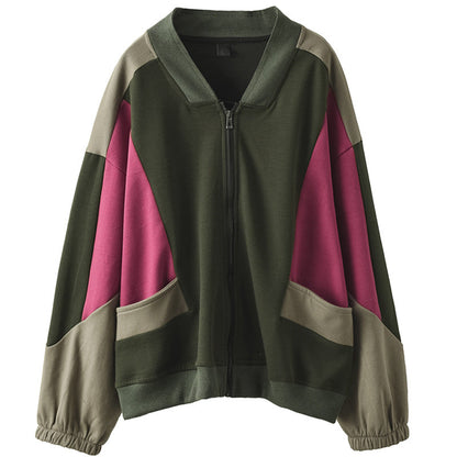 Retro Color-blocking Loose Long-sleeved Literary Jacket