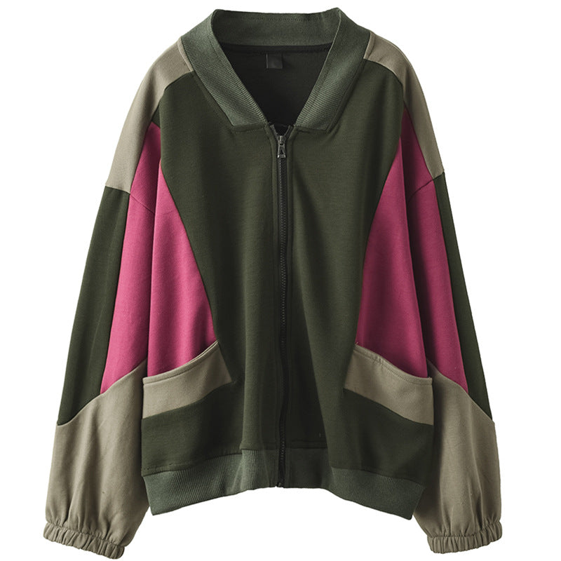 Retro Color-blocking Loose Long-sleeved Literary Jacket