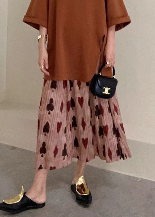 Pink Print High Waist Cotton Skirt Summer