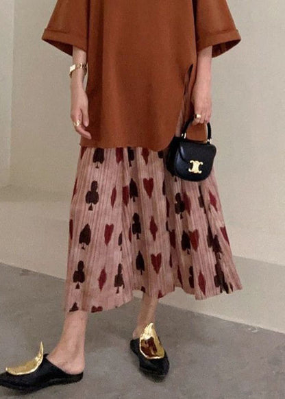 Pink Print High Waist Cotton Skirt Summer
