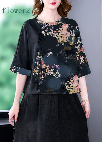 Green O-neck Print Patchwork Top Bracelet Sleeve