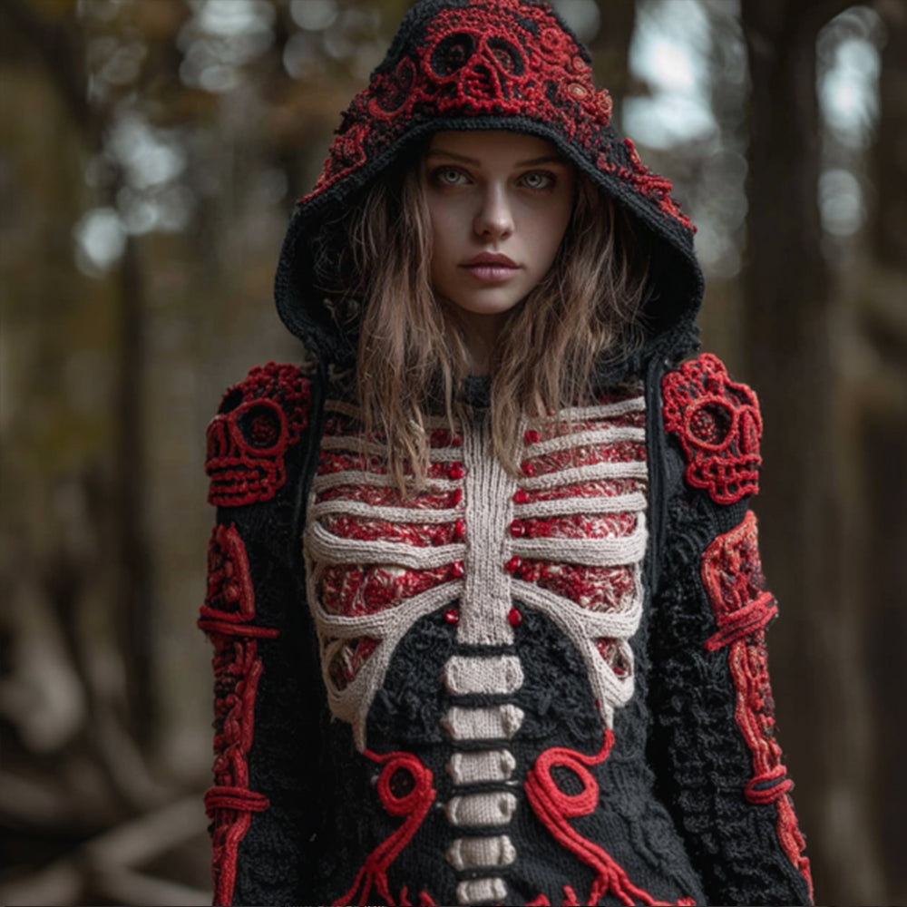 Comstylish Halloween Anatomy Art Blood Red Ancient Hooded Sweater