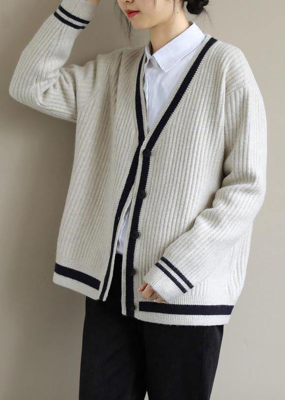 Beige Sweater Blouse V Neck Button Down Sweaters