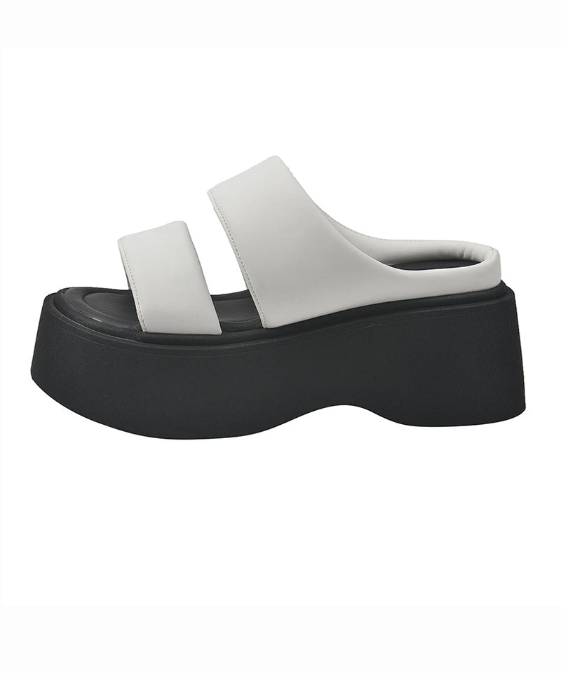 Faux Leather Splicing Silver Platform Slide Sandals Peep Toe