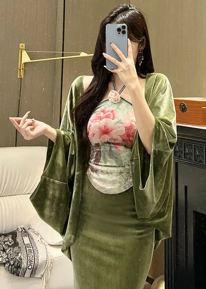 Oversized Silk Velvet Cardigan Batwing Sleeve