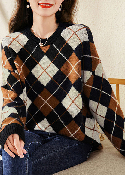 Brown Coffee Colour Print Woolen Knit Sweatshirts Long Sleeve