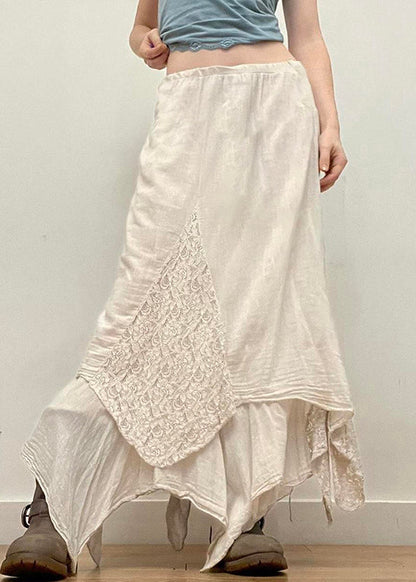 Beige Asymmetrical Cotton Skirts Summer