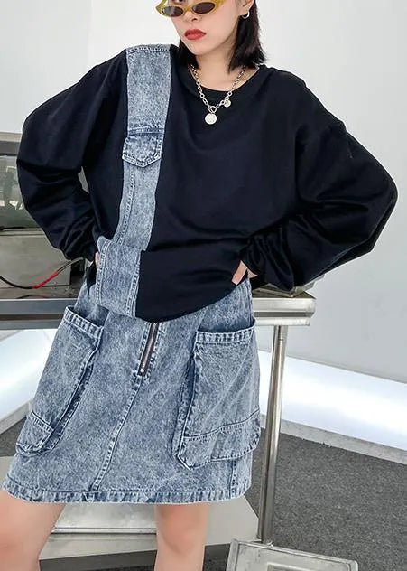 Autumn Suit New Female Sweater + Denim Skirt Two-piece