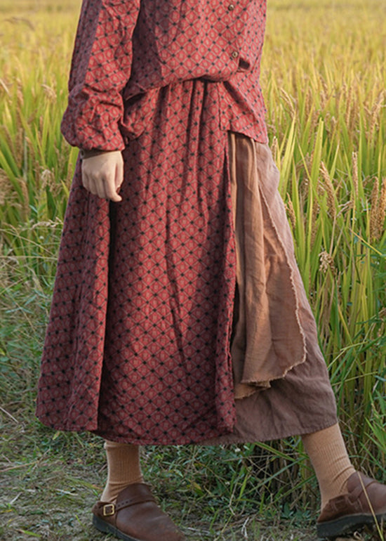 Colorblock Elastic Waist Asymmetrical Patchwork Cotton Skirts Spring