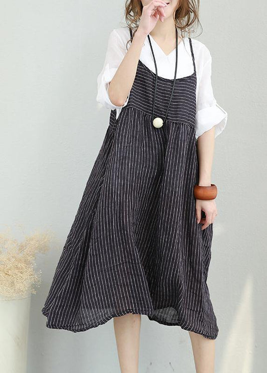 Chiffon Suspender Dress Summer Striped Midi Skirt
