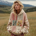 Comstylish Women's Vintage Floral Patchwork Cozy Knit Sweater Hooded