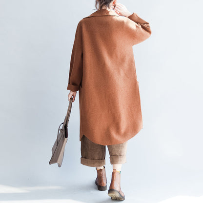 Brick Red Long Woolen Coats Oversized Winter Cardigans Jackets