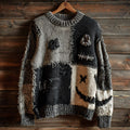 Halloween Pumpkin Face Contrast Stitched Cozy Knit Sweater elevenforest