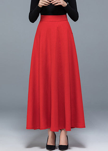 New Red Pockets High Waist Patchwork Cotton Skirt Fall
