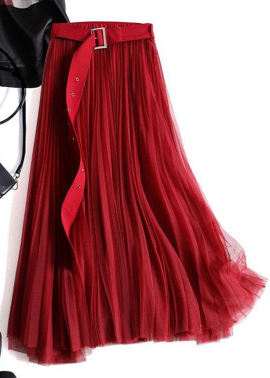 Red Brief Tulle a Line Skirts Wrinkled Spring