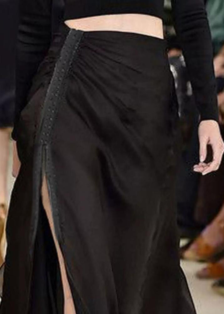 Black Ruffled Side Open Patchwork Chiffon Skirt Summer