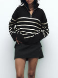 Flora® | Striped zip-up sweater for women