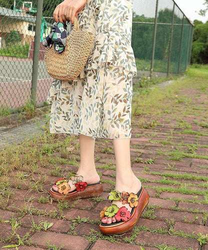 Wedge Orange Cowhide Leather Slide Sandals