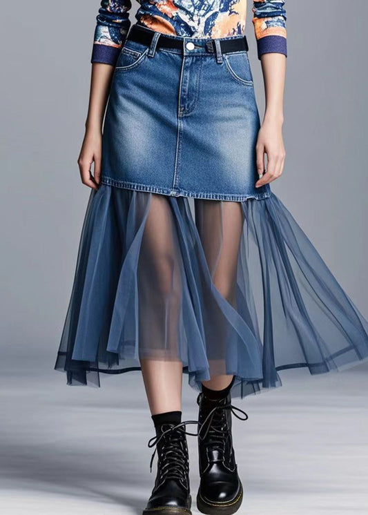 Navy Silm Fit Patchwork Denim Holiday Skirts Spring
