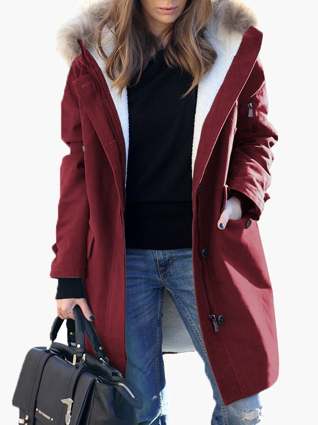 Coats Fur Collar Zip Pocket Hooded Coat