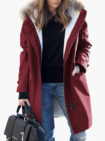 Coats Fur Collar Zip Pocket Hooded Coat