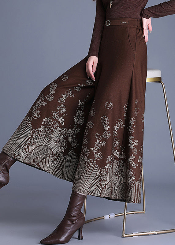 Coffee Sashes Woolen Crop Wide Leg Pants Spring