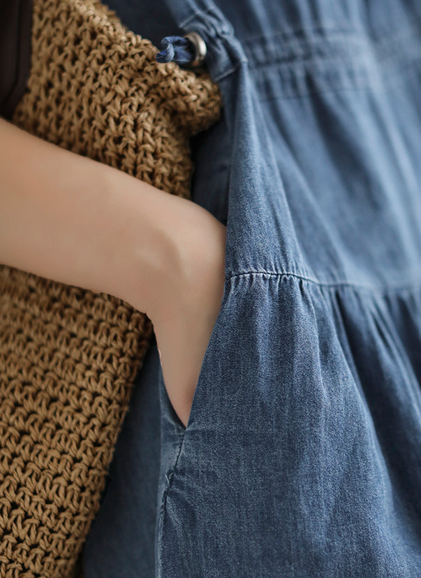 Literary Tencel Denim Mid Length Short Sleeve Dress