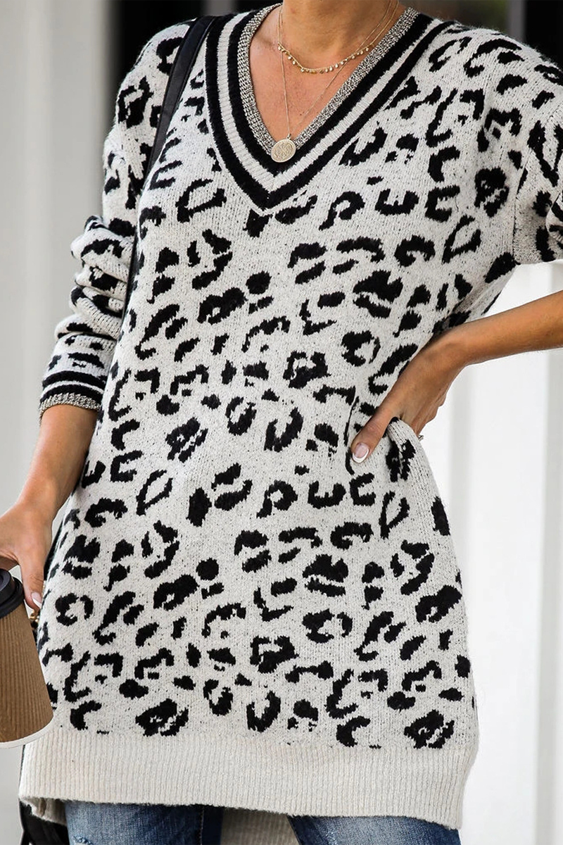 Leopard Print V-neck Sweater