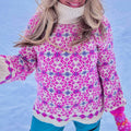 Women's Nordic Geometric Snowflake Chunky Turtleneck Sweater artswardrobe