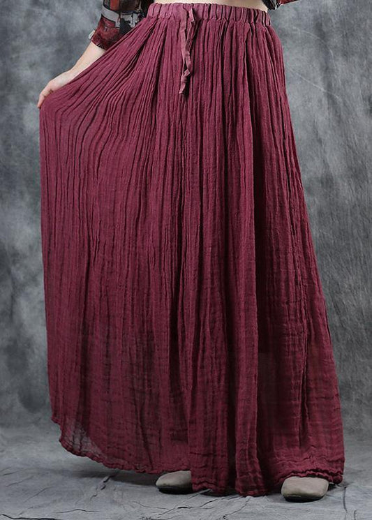 Burgundy Linen Fall New Skirts Loose Elastic Waist Maxi Skirts