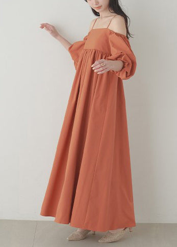 Orange Cold Shoulder Cotton Vestidos Dresses Summer