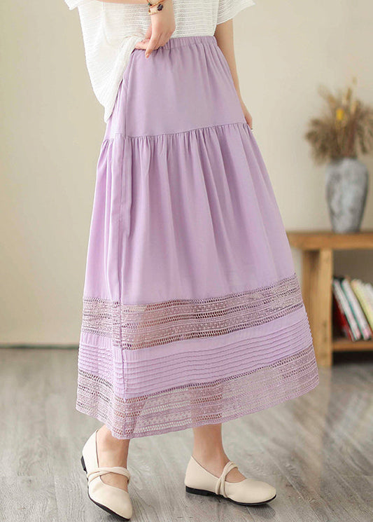 Purple Hollow Out Patchwork Cotton Skirts Summer
