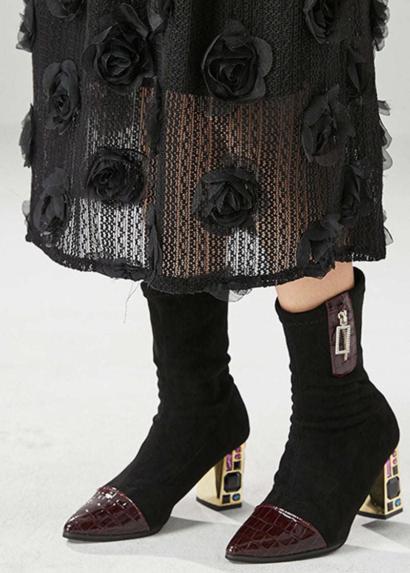 Diy Black High Waist Three-dimensional Knit Skirt Fall
