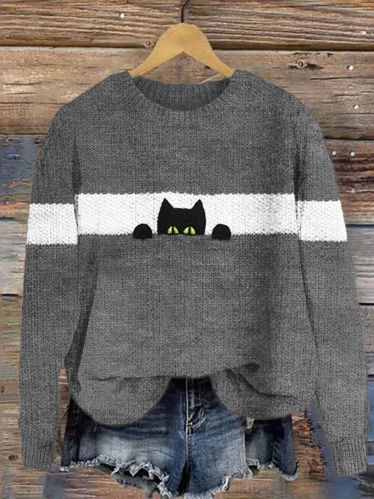 Funny Cat Knit Cozy Sweater elevenforest