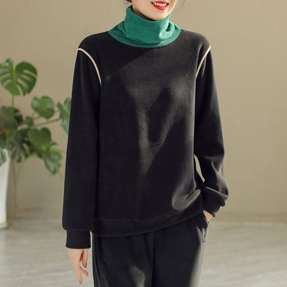 Winter Patchwork Loose Warm Fleece Sweater
