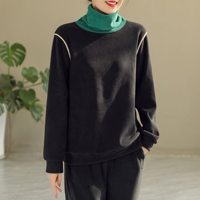 Winter Patchwork Loose Warm Fleece Sweater